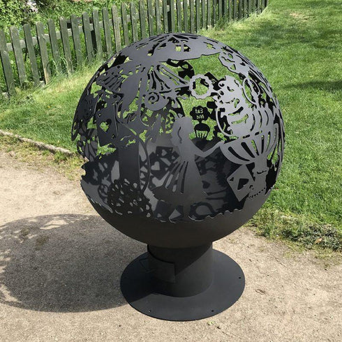 Alice in Wonderland Spherical Fire Pit - build-in ash pan, weather and heat resistant paint, base with fixing holes for stability